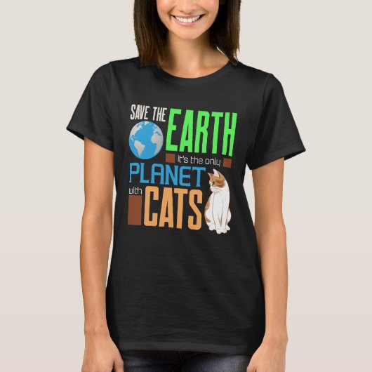 Earth Day Red onze aarde als enige planeet met kat T-shirt (Voorkant)