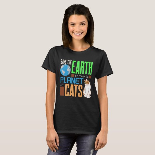Earth Day Red onze aarde als enige planeet met kat T-shirt (Voorkant volledig)