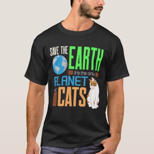 Earth Day Red onze aarde als enige planeet met kat T-shirt (Voorkant)