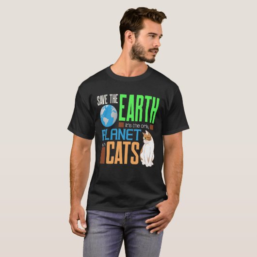 Earth Day Red onze aarde als enige planeet met kat T-shirt (Voorkant volledig)
