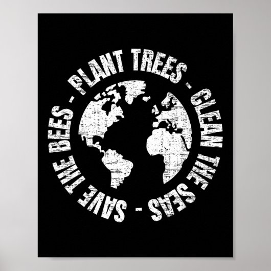 Earth Day Save Bees Plant Trees Clean Zeeen Enviro Poster (Voorkant)