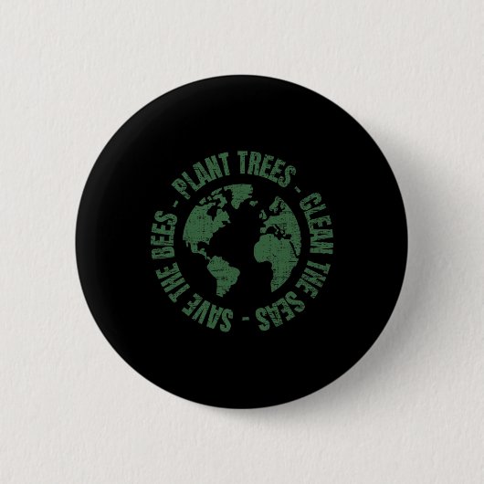 Earth Day Save Bees Plant Trees Clean Zeeen Enviro Ronde Button 5,7 Cm (Voorkant)