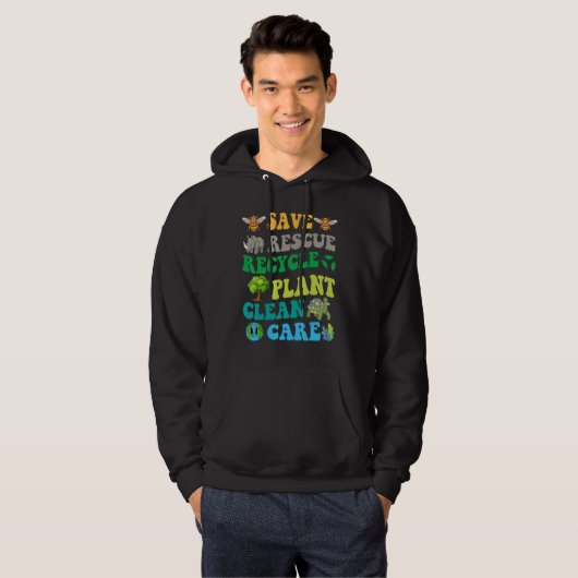 Earth Day Save Bees Rescue Animals Recycle Plastic Hoodie (Voorkant volledig)