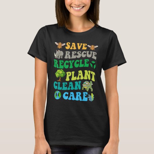 Earth Day Save Bees Rescue Animals Recycle Plastic T-shirt (Voorkant)