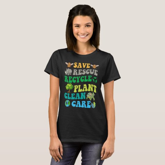 Earth Day Save Bees Rescue Animals Recycle Plastic T-shirt (Voorkant volledig)
