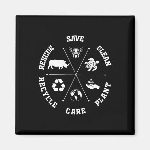 Earth Day Save bijes Rescue Animals Recyclen plast Magneet