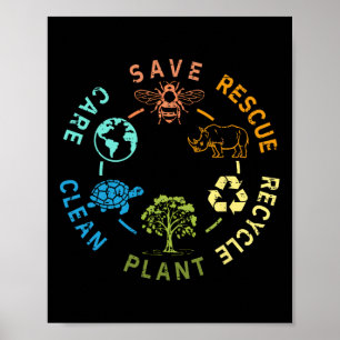 Earth Day Save bijes Rescue Animals Recyclen plast Poster