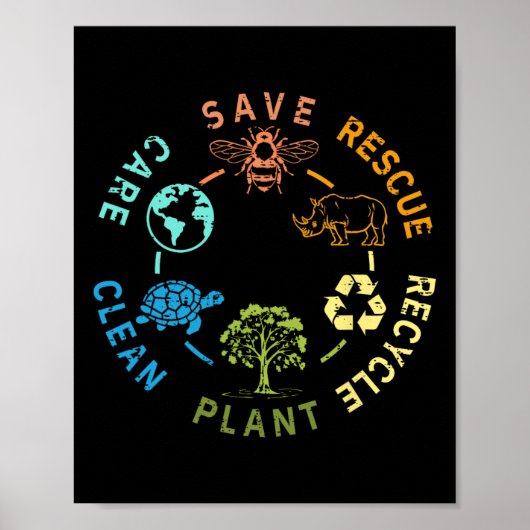 Earth Day Save bijes Rescue Animals Recyclen plast Poster (Voorkant)