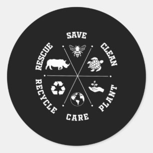 Earth Day Save bijes Rescue Animals Recyclen plast Ronde Sticker