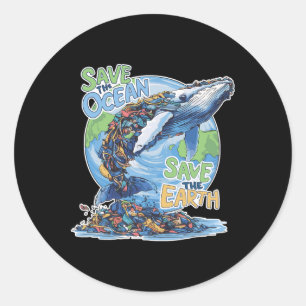 Earth Day Save Planet Humpck Whale Recyclen Plasti Ronde Sticker