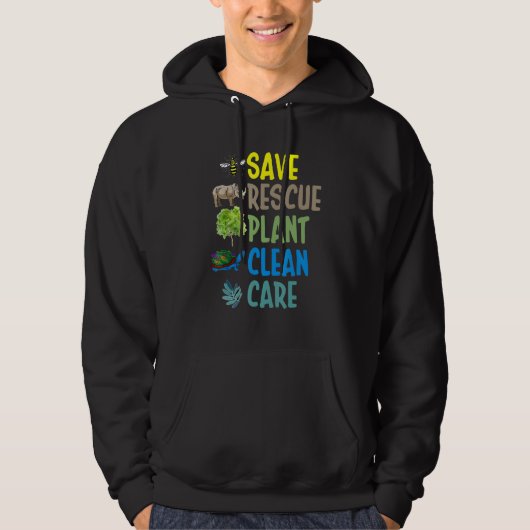 Earth Day Save rescue Plant Clean Care Turtle Anim Hoodie (Voorkant)