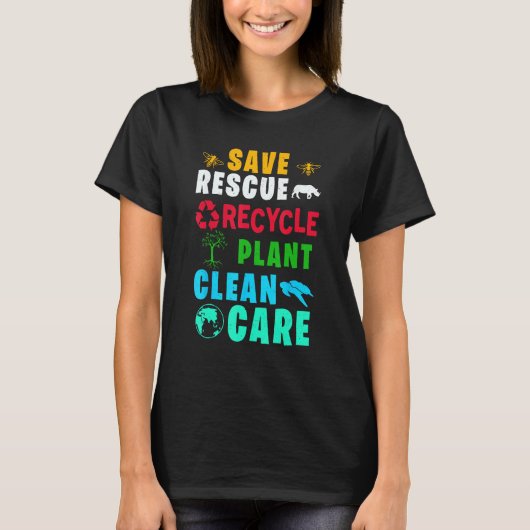 Earth Day Save rescue Plant Clean Care Turtle Anim T-shirt (Voorkant)