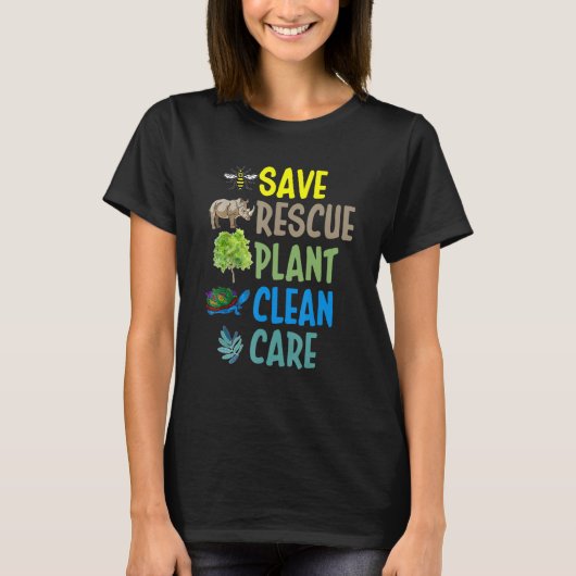 Earth Day Save rescue Plant Clean Care Turtle Anim T-shirt (Voorkant)