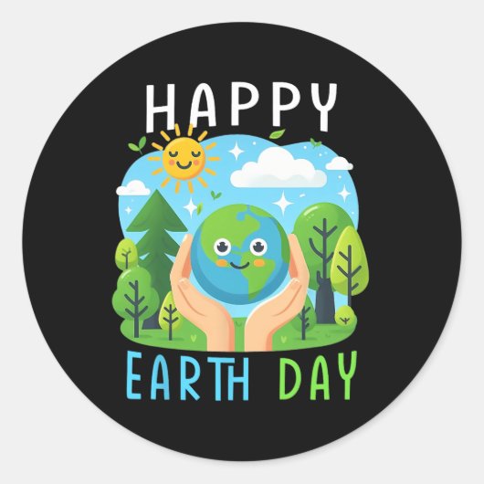 Earth Day Save the Planet Schattigee Dag van de Aa Ronde Sticker (Voorkant)