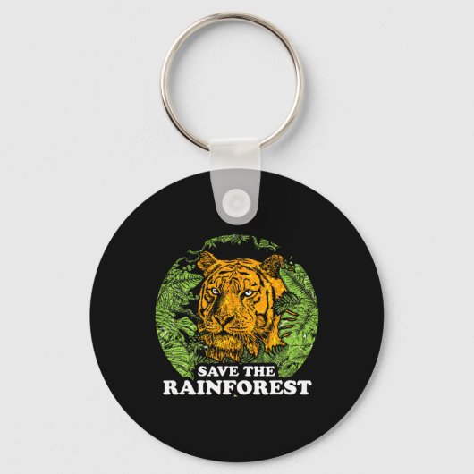Earth Day Save the Rainforest Tiger Oerwoud Sleutelhanger (Voorkant)