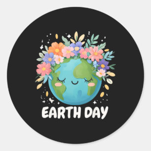 Earth Day Shirt Schattigee en bloemenplaneet Earth Ronde Sticker