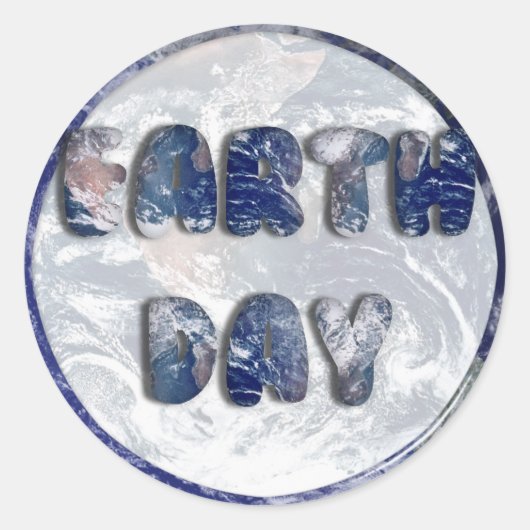 Earth Day Tekst met Aarde Achtergrond Ronde Sticker (Voorkant)