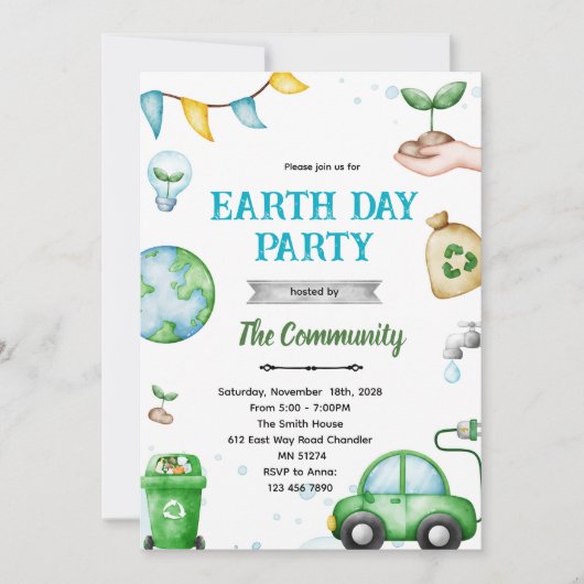 Earth day theme invitation kaart (Voorkant)