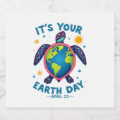 Earth Day Turtle Design April 22 For Nature Lovers Sparkling Wijnetiket (Enkel label)
