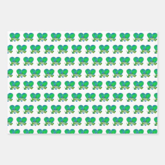 Earth Day Viering Blauw Groen Hart Flat Inpakpapier Vel (Voorkant 3)