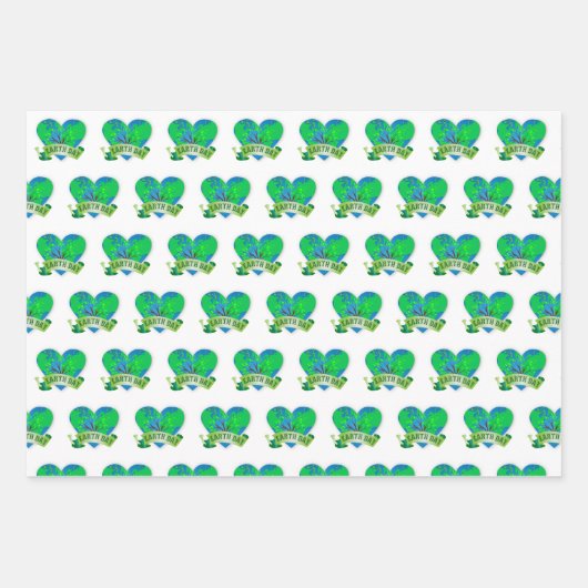 Earth Day Viering Blauw Groen Hart Flat Inpakpapier Vel (Voorkant 2)