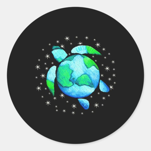 Earth Day Zee Turtle Art Ronde Sticker (Voorkant)