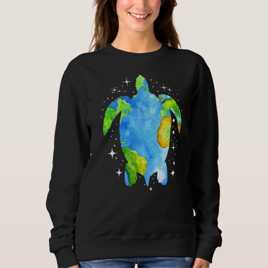 Earth Day Zee Turtle Silhouette Waterverf Planet Trui (Voorkant)