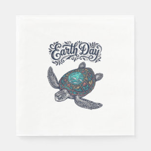 Earth Day Zeeschildpad Vintage Gravure Shirt Ontwe Servet