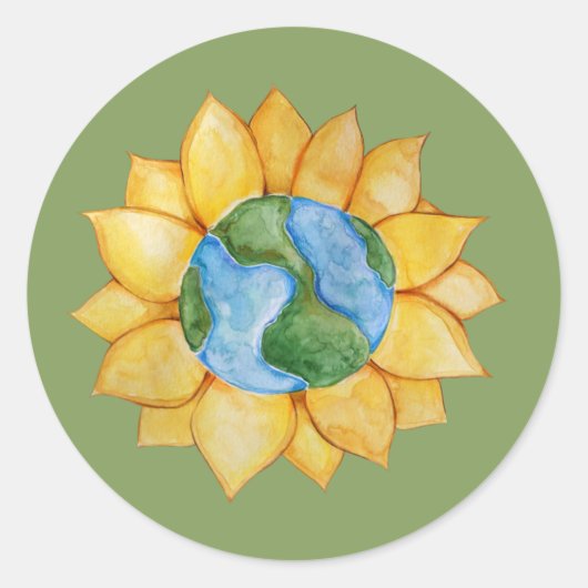 Earth Day Zonnebloem Kunst Milieuvriendelijkheid d Ronde Sticker (Voorkant)