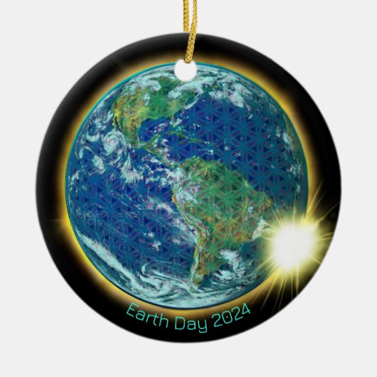Earth Day Zonsverduistering 2024 heilige geometrie Keramisch Ornament (Voorkant)