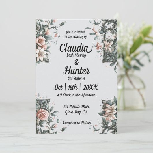 Earth Floral Vine Wedding Invitation Kaart (Staand voorkant)