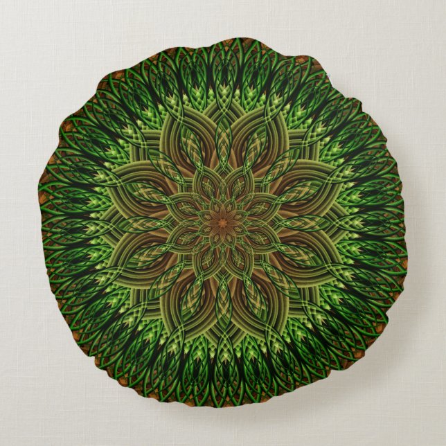 Earth Flower Mandala Rond Kussen (Achterkant)
