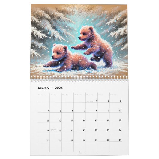 Earth & Fur – Grizzly Bears in Pastel Seasons Kalender (Jan 2026)