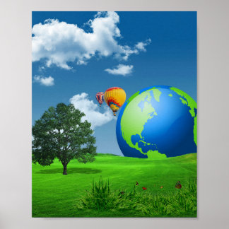 Earth Globe Balloons Frutiger Aero Poster