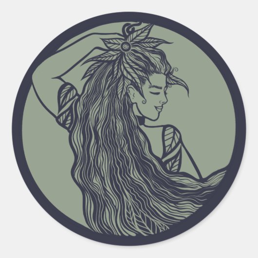 Earth Goddess Green Witch Pagan Druid Witches Ronde Sticker (Voorkant)