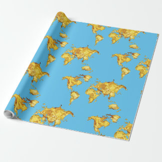 Earth Gold Continents Ontwerp Blauw Zee Cadeaupapier