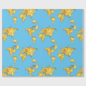 Earth Gold Continents Ontwerp Blauw Zee Cadeaupapier (Vlak)
