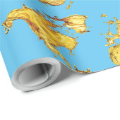 Earth Gold Continents Ontwerp Blauw Zee Cadeaupapier (Rol Hoek)