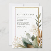 Earth Green & Gold Minimalistische Leaf Wedding Kaart (Voorkant)