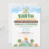Earth Heroes Unite verjaardagsuitnodiging Kaart (Voorkant)