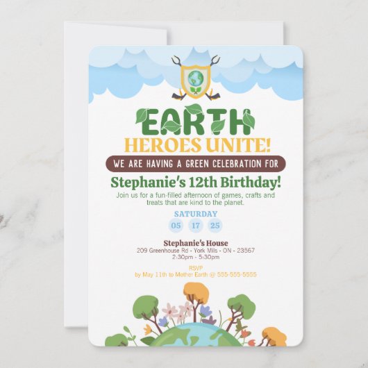 Earth Heroes Unite verjaardagsuitnodiging Kaart (Voorkant)
