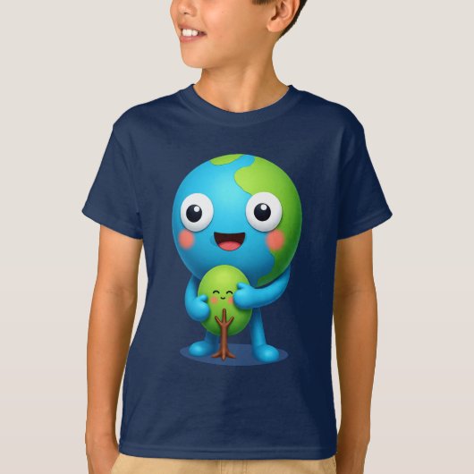Earth Hugging Tree T-Shirt Cute Planet (Voorkant)