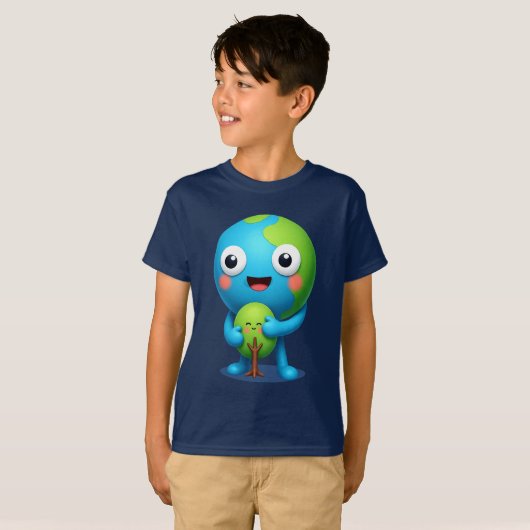 Earth Hugging Tree T-Shirt Cute Planet (Voorkant volledig)