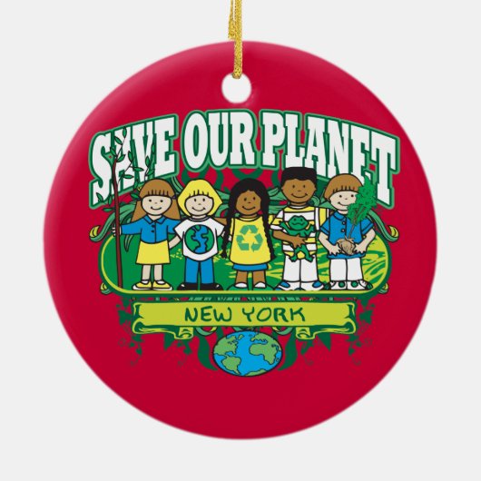 Earth Kinder New York Keramisch Ornament (Achterkant)