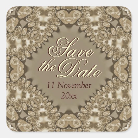 Earth Lace Hearts Save the Date Square Sticker (Voorkant)