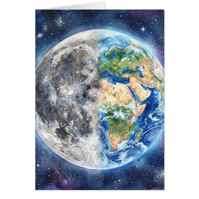 Earth & Moon Watercolor Galaxy Celestial Design (Voorkant)