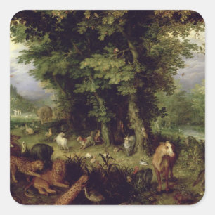 Earth of The Earthly Paradise, 1607-08 (olie op ag Vierkante Sticker