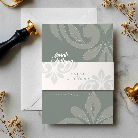 Earth Olive Classic Elegant Script Wedding Uitnodigingen Wikkel