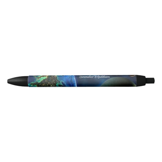 Earth Outer Space Galaxy Monogramed Zwarte Inkt Pen (Voorkant)
