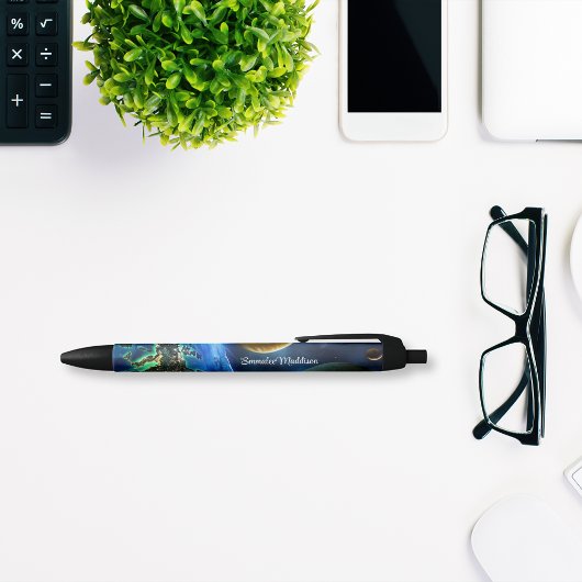 Earth Outer Space Galaxy Monogramed Zwarte Inkt Pen